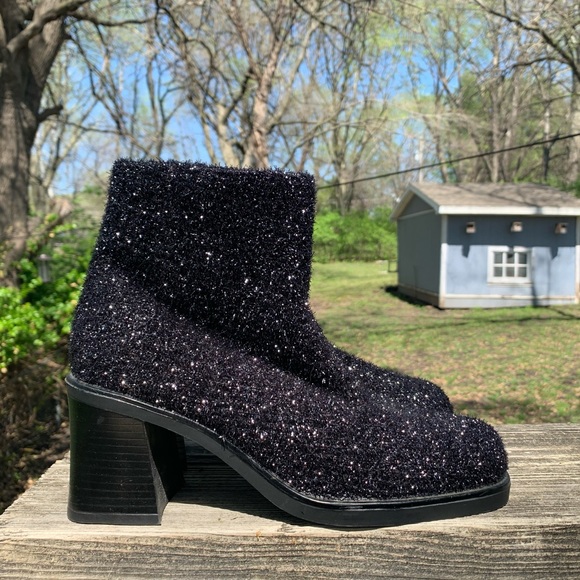 Fabulous 90’s Black Sparkle Platform Zip Boots - Picture 4 of 10
